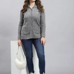 Monte Carlo Grey Regular Fit Self Pattern Cardigan image 5