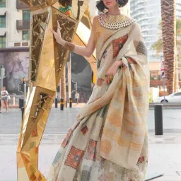 Odette Beige Printed Saree-image-82
