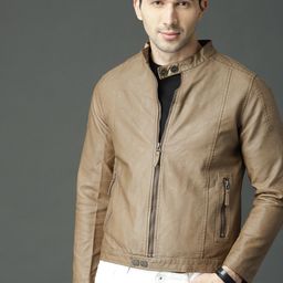 Roadster Men Brown Solid Biker Jacket-33