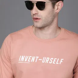 WROGN Men Peach-Coloured Typography Printed Sweatshirt image 1