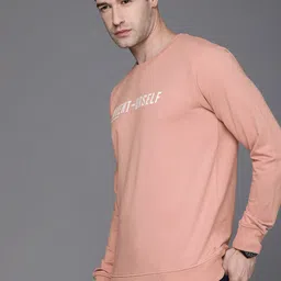 WROGN Men Peach-Coloured Typography Printed Sweatshirt image 3