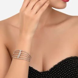 Zaveri Pearls Rose Gold Dazzling Austrian Diamonds Embellished Party Bling Cuff Bracelet-ZPFK12103-image-42