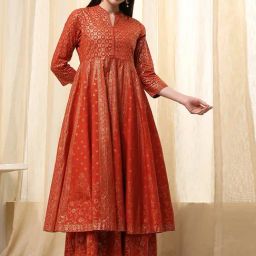 Biba Terracotta Cotton Regular Fit Printed Kurta-45
