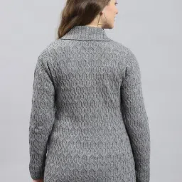 Monte Carlo Grey Regular Fit Self Pattern Cardigan image 2