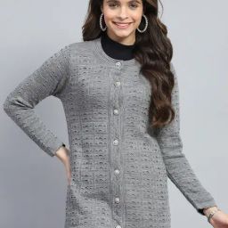 Monte Carlo Grey Wool Blend Self Full Sleeve Cardigan-19