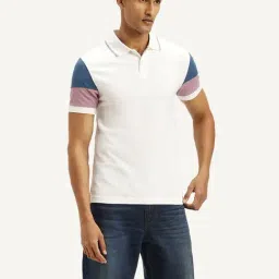 Levi's White Cotton Slim Fit Colour Block Polo T-Shirt-image-9