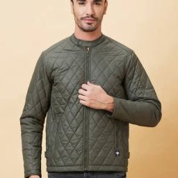 Being Human Dark Green Oversized Self Pattern Biker Jackets-44