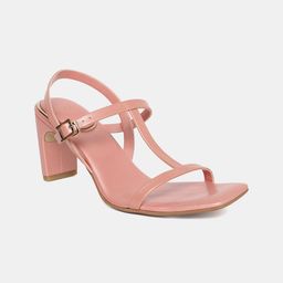 W Gold-Toned PU Block Sandals with Buckles-41