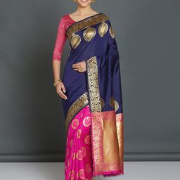 Mitera Navy & Pink Woven Design Kanjeevaram Saree-55