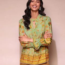Label Ritu Kumar Green & Yellow Floral Print Top-image-43