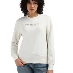 Calvin Klein Ivory Cotton Women's Regular Fit Sweatshirt-image-66