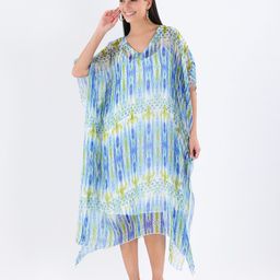 Qurvii Women Abstract Printed Kimono Sleeve Kaftan Dress-19