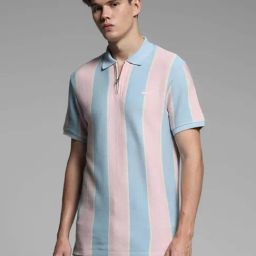 Jack & Jones Pink & Blue Cotton Slim Fit Striped Polo T-Shirt-image-41