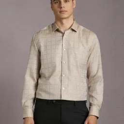 Louis Philippe Beige Cotton Regular Fit Checks Shirt-picture-40