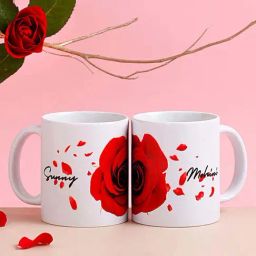 FNP White & Red Ceramic Personalised Rose Mugs (325ml) - Set of 2-16