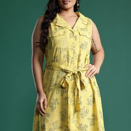 DressBerry Curve Plus Size Floral Print Shirt Dress-image-4