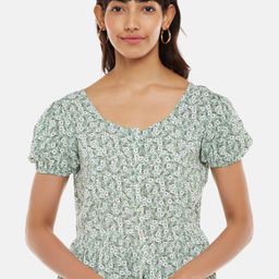 Honey by Pantaloons Women Green & White Floral Print Top-picture-8