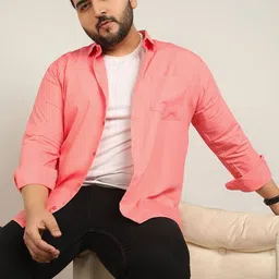 ADWYN PETER Men Plus Size Classic Fit Spread Collar Solid Cotton Casual Shirt-image-58