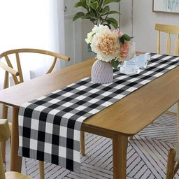 Lushomes Black & White Checked Rectangular Table Runner-image-98