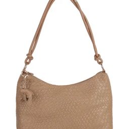 Mochi Khaki Sophisticated Textured Medium Shoulder Bag-image-5