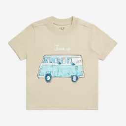 HOP Kids by Westside Beige Bus Printed Cotton T-Shirt-image-81