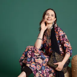 Sangria Floral Printed Sequinned Kurta with Trousers & With Dupatta-picture-9