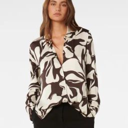 Forever New Brown & White Lila Longline Printed Satin Shirt-image-56
