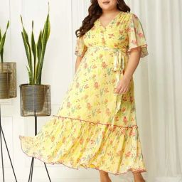 Miss Chase A+ Yellow Printed A-Line Dress-picture-3