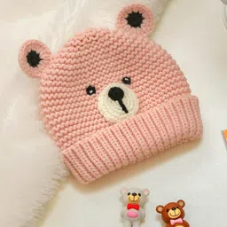 Yellow Bee Infants Girls Self Design Woollen Beanie-8