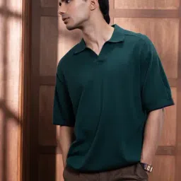 Andamen Green Cotton Solid Relaxed Fit T-Shirt-picture-2