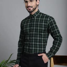 Indian Needle Olive Regular Fit Checks Shirt-image-104