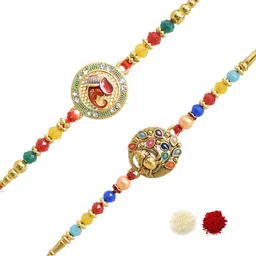 MEIRA JEWELLERY 4 Pcs Mauli Thread Rakhi With Greeting Card & Roli Chawal-image-60