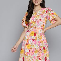 DENNISON Multicoloured Floral Crepe A-Line Dress-picture-16
