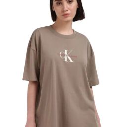 Calvin Klein Brindle Brown Cotton Women's Relaxed Fit T-Shirt-image-34