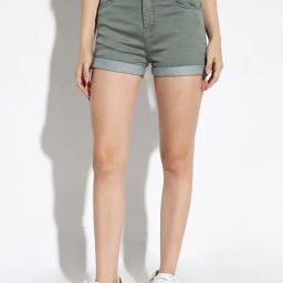 SHOWOFF Green Denim Slim Fit Shorts-image-94