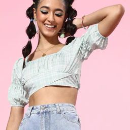 KASSUALLY Green Striped Crop Top-15
