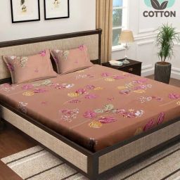 Klotthe Pink 400 TC Cotton Double Elastic Book Fold Bedsheet with 2 Pillow Covers-image-59