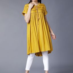 Vishudh Women Mustard Printed A-Line Kurta-picture-24