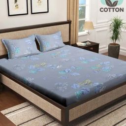 Klotthe Blue 400 TC Cotton Double Elastic Book Fold Bedsheet with 2 Pillow Covers-picture-31