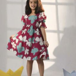VASTRAMAY Girls Pink & Blue Floral Dresses-image-54