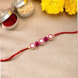 Peora Golden Pink Rakhshabandhan Rakhi for Brother Bhaiya with Roli Chawal Greeting Card-image-31