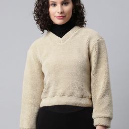 Popnetic Women Beige Faux Fur Sweatshirt-image-51