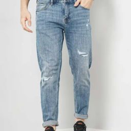 celio* Blue Slim Fit Lightly Washed Distressed Jeans-image-47