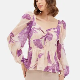 Kazo Purple & Beige Printed Top-image-40