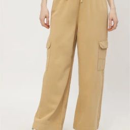 MADAME Light Brown Cotton Regular Fit Mid Rise Cargos-image-63