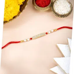 Peora Golden Crystals & Beads Studded Thread Rakhi for Brother Bhaiya with Roli Chawal Greeting Card-picture-29