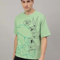 Free Authority Looney Tunes Green Loose Fit Crew Oversized T-Shirt-image-50