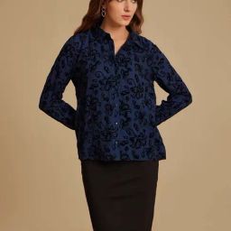 Kazo Navy Floral Print Shirt-image-65