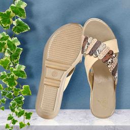 Jove Gold-Toned Printed Flatform Sandals-picture-24