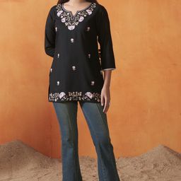 Anouk Black And White Ethnic Motifs Embroidered Notch-Neck Kurti-38